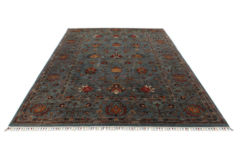 7x11 Gray and Multicolor Turkish Tribal Rug