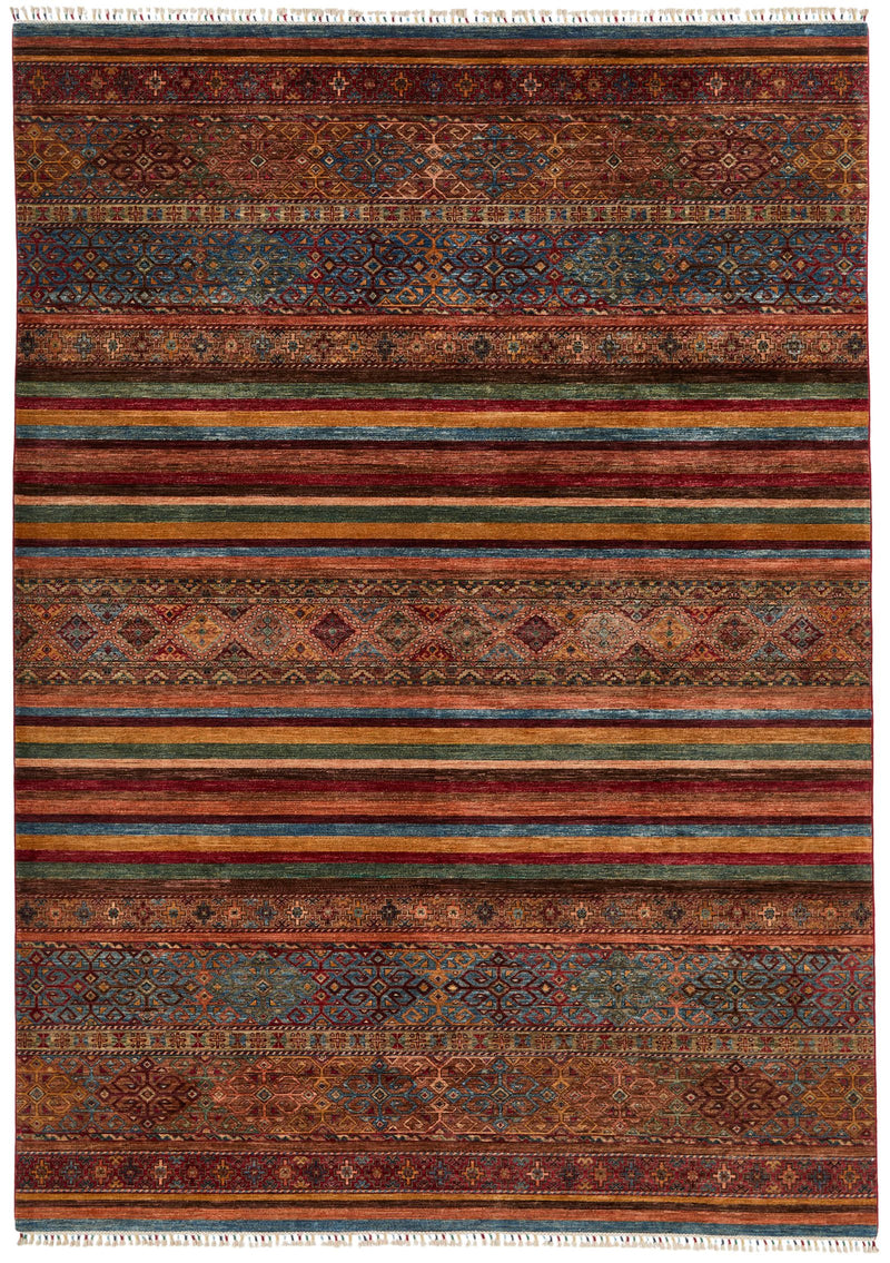 9x13 Brown and Multicolor Tribal Rug