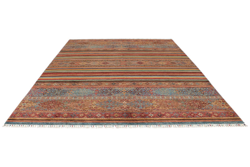 9x13 Brown and Multicolor Tribal Rug