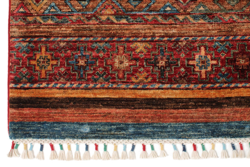 9x13 Brown and Multicolor Tribal Rug