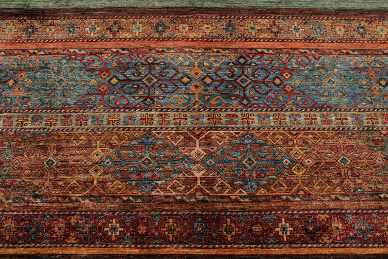 9x13 Brown and Multicolor Tribal Rug