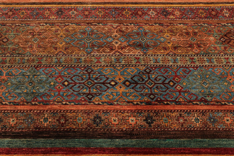 9x13 Brown and Multicolor Tribal Rug