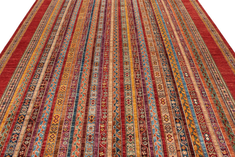 9x11 Multicolor and Red Turkish Tribal Rug