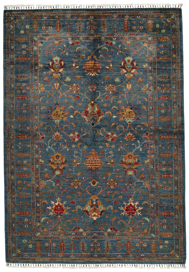 6x8 Navy and Multicolor Turkish Tribal Rug