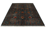 6x8 Navy and Multicolor Turkish Tribal Rug