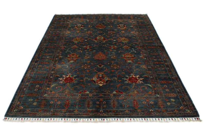 6x8 Navy and Multicolor Turkish Tribal Rug