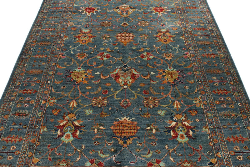 6x8 Navy and Multicolor Turkish Tribal Rug