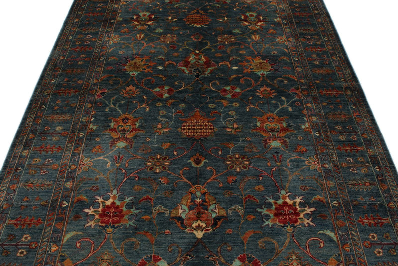 6x8 Navy and Multicolor Turkish Tribal Rug
