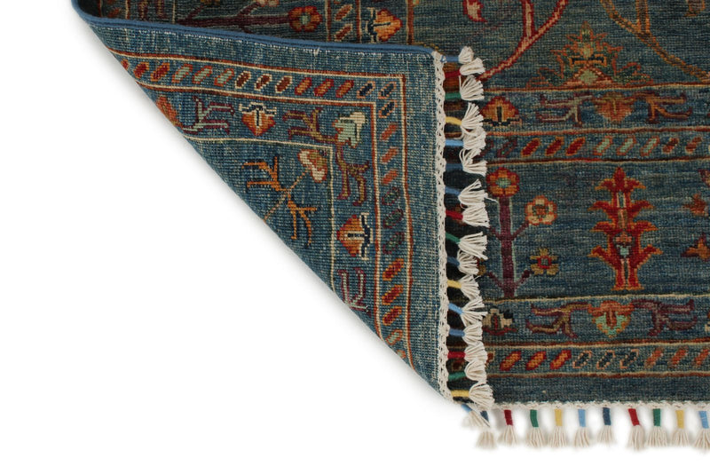 6x8 Navy and Multicolor Turkish Tribal Rug
