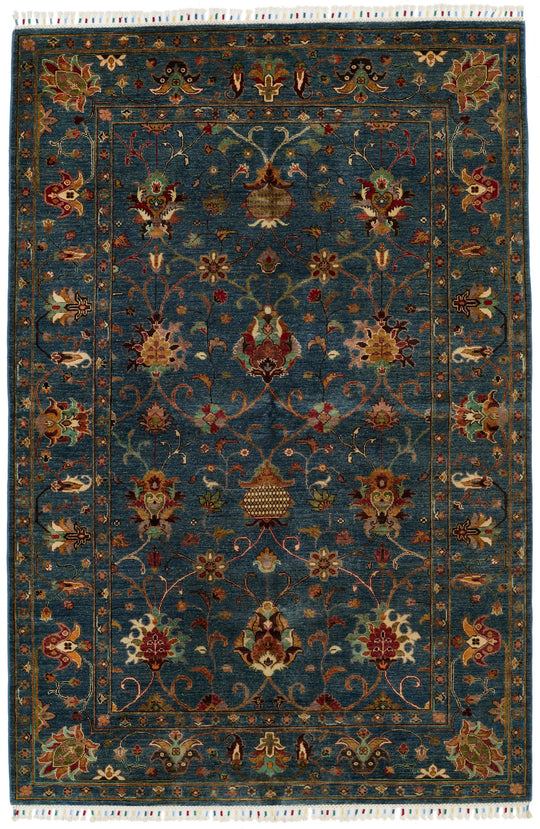 6x9 Navy and Multicolor Turkish Tribal Rug