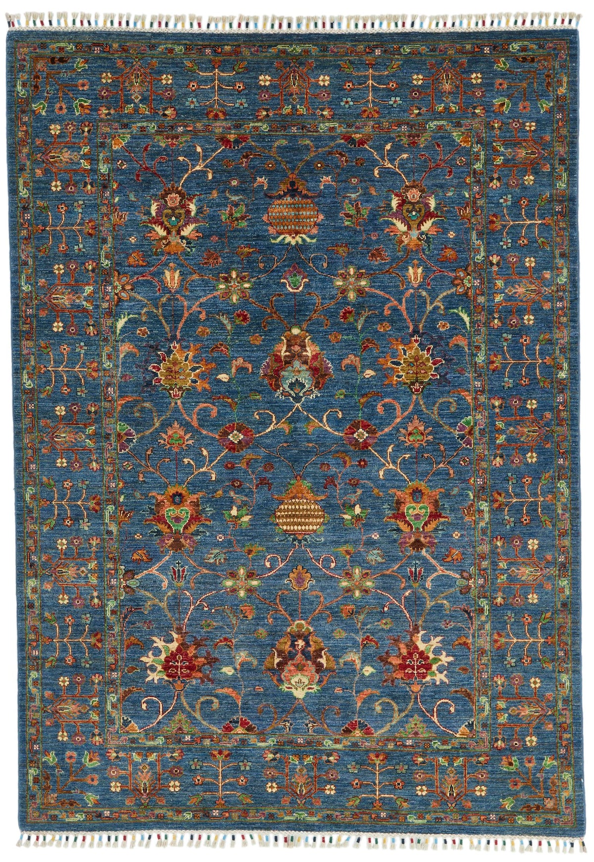 6x8 Navy and Multicolor Turkish Tribal Rug