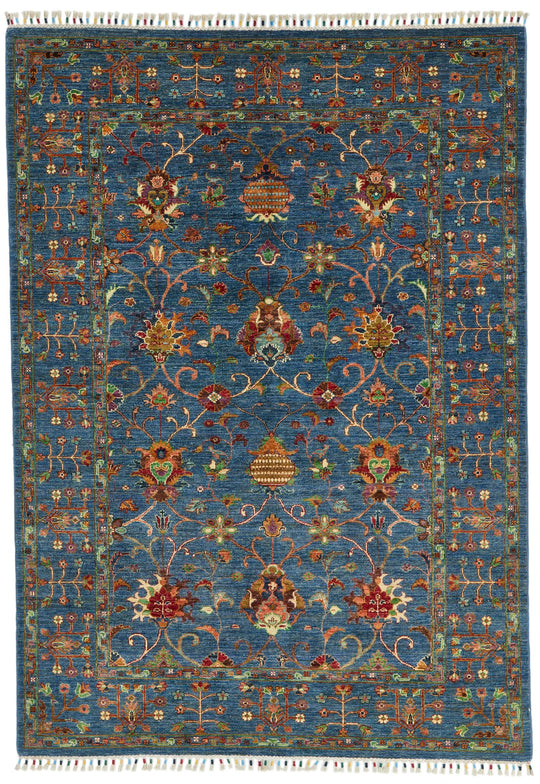 6x8 Navy and Multicolor Turkish Tribal Rug