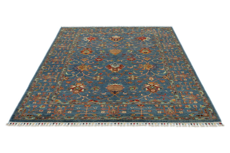 6x8 Navy and Multicolor Turkish Tribal Rug