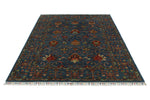 6x8 Navy and Multicolor Turkish Tribal Rug