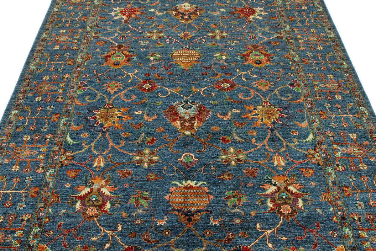 6x8 Navy and Multicolor Turkish Tribal Rug