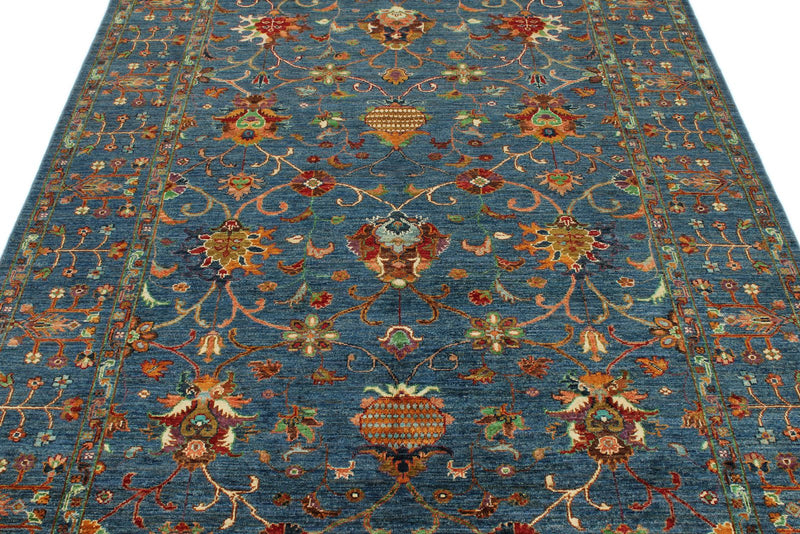 6x8 Navy and Multicolor Turkish Tribal Rug
