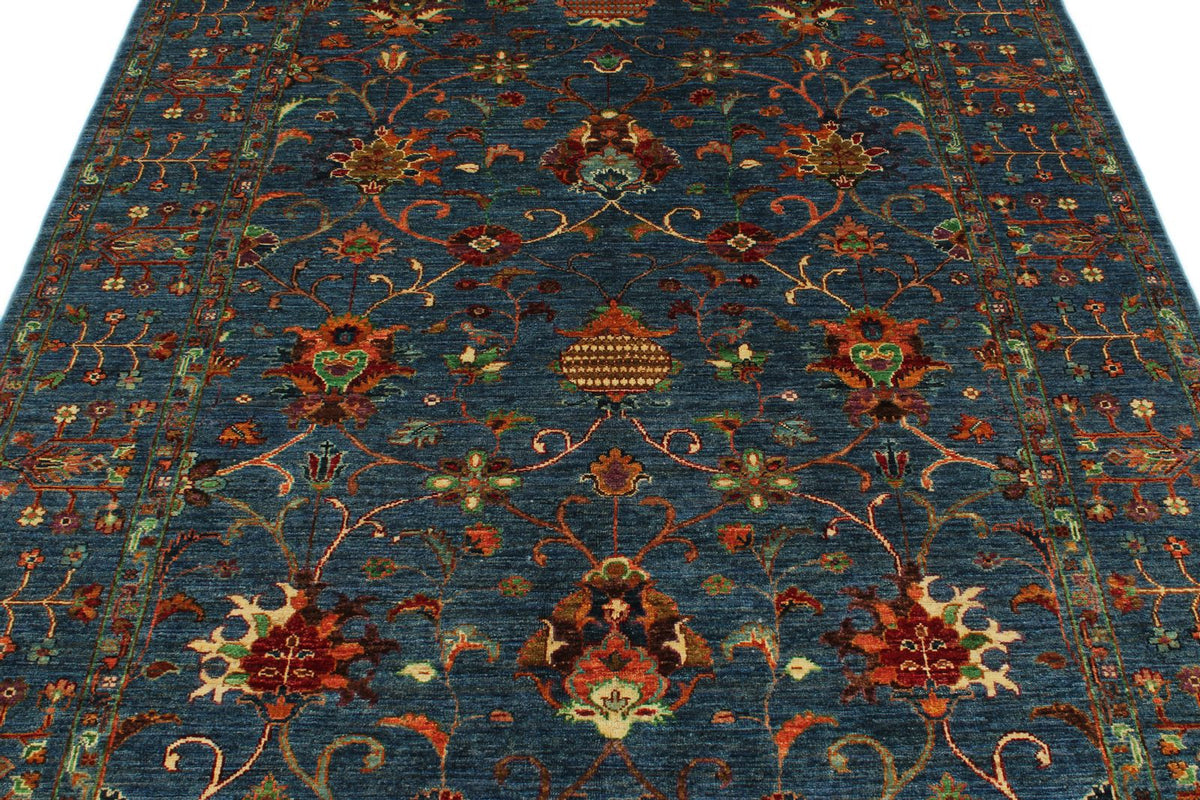 6x8 Navy and Multicolor Turkish Tribal Rug