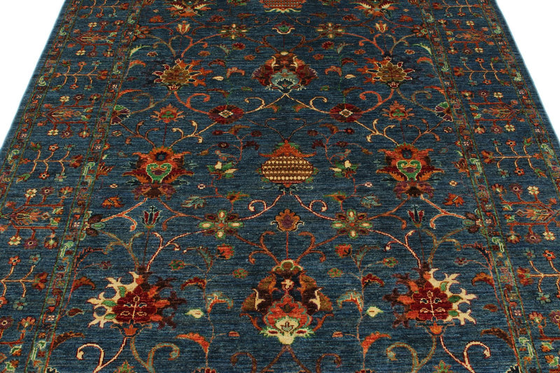 6x8 Navy and Multicolor Turkish Tribal Rug