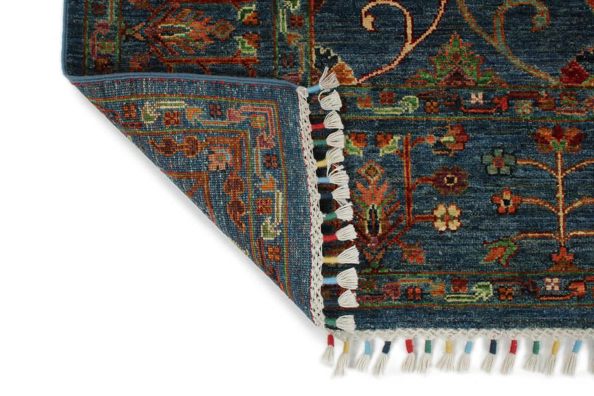 6x8 Navy and Multicolor Turkish Tribal Rug