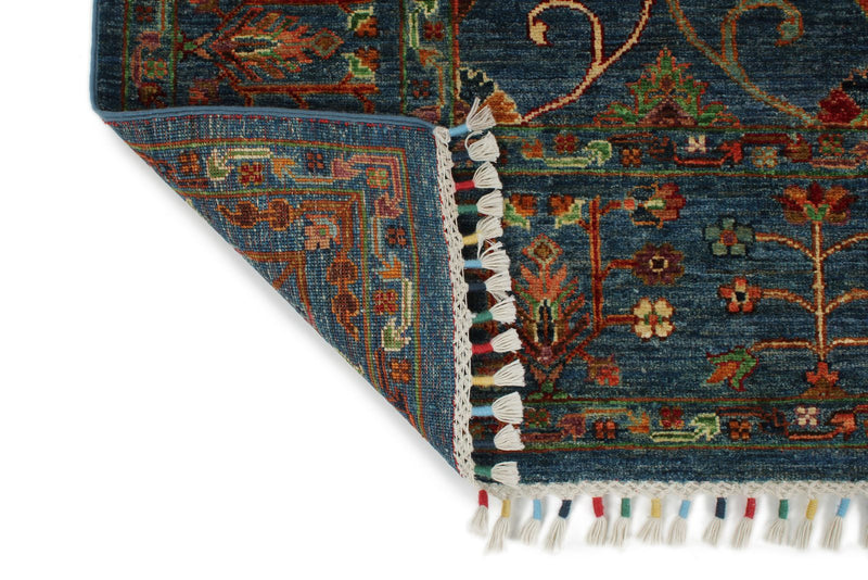 6x8 Navy and Multicolor Turkish Tribal Rug