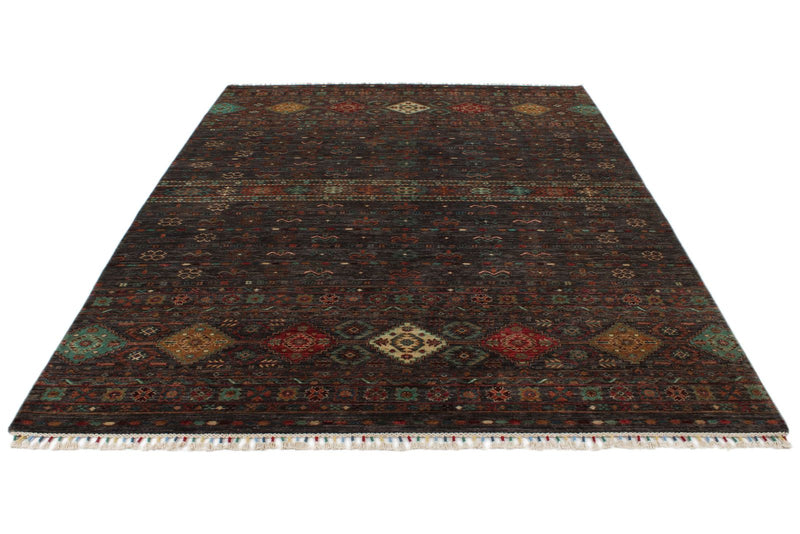 7x10 Brown and Multicolor Tribal Rug