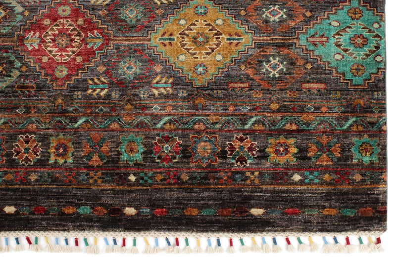 7x10 Brown and Multicolor Tribal Rug