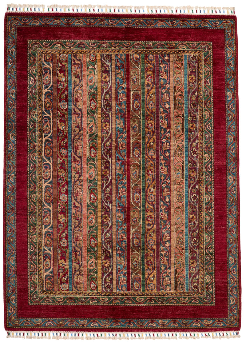 5x7 Multicolor and Red Turkish Tribal Rug