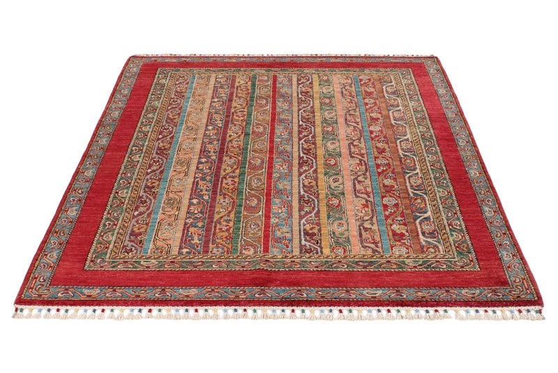 5x7 Multicolor and Red Turkish Tribal Rug