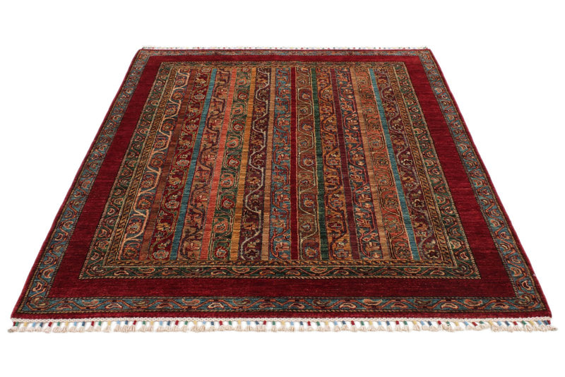 5x7 Multicolor and Red Turkish Tribal Rug