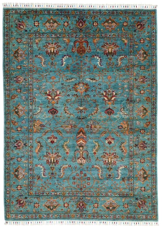 6x8 Blue and Multicolor Turkish Tribal Rug