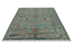 6x8 Blue and Multicolor Turkish Tribal Rug