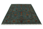 6x8 Blue and Multicolor Turkish Tribal Rug