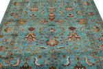 6x8 Blue and Multicolor Turkish Tribal Rug