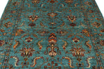 6x8 Blue and Multicolor Turkish Tribal Rug