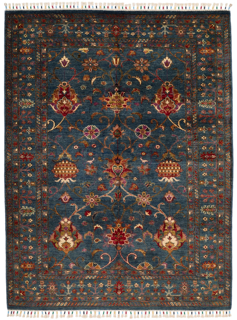 5x7 Navy and Multicolor Turkish Tribal Rug