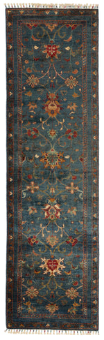 3x10 Navy and Multicolor Turkish Tribal Rug