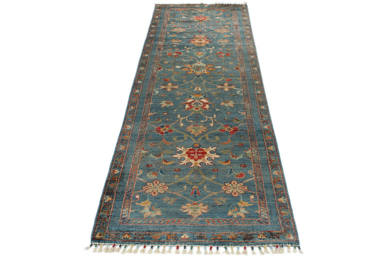 3x10 Navy and Multicolor Turkish Tribal Rug