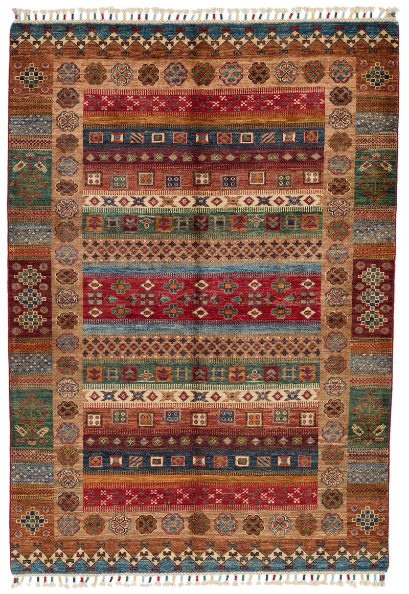 4x6 Multicolor and Multicolor Turkish Tribal Rug