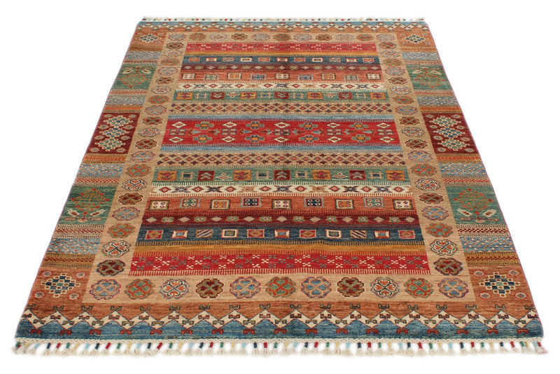 4x6 Multicolor and Multicolor Turkish Tribal Rug