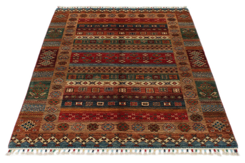 4x6 Multicolor and Multicolor Turkish Tribal Rug