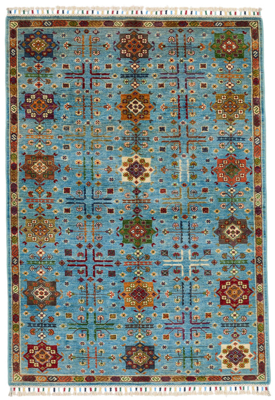4x6 Light Blue and Multicolor Anatolian Tribal Rug