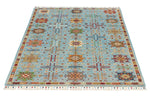 4x6 Light Blue and Multicolor Anatolian Tribal Rug