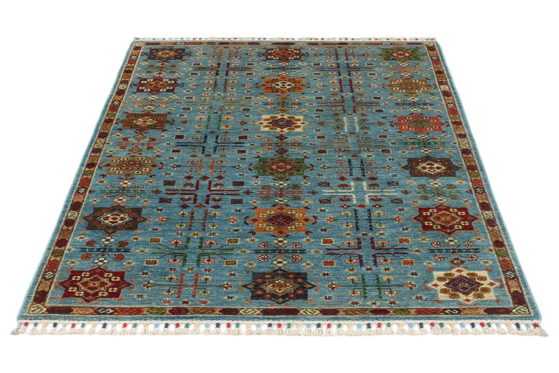 4x6 Light Blue and Multicolor Anatolian Tribal Rug