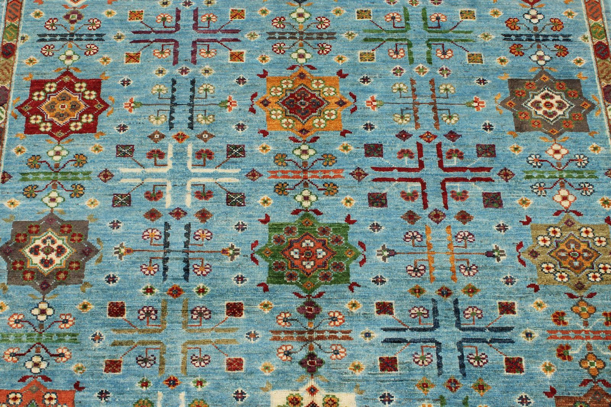 4x6 Light Blue and Multicolor Anatolian Tribal Rug