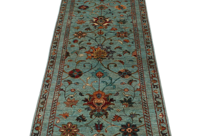 3x9 Blue and Multicolor Turkish Tribal Runner