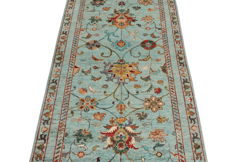3x9 Blue and Multicolor Turkish Tribal Runner
