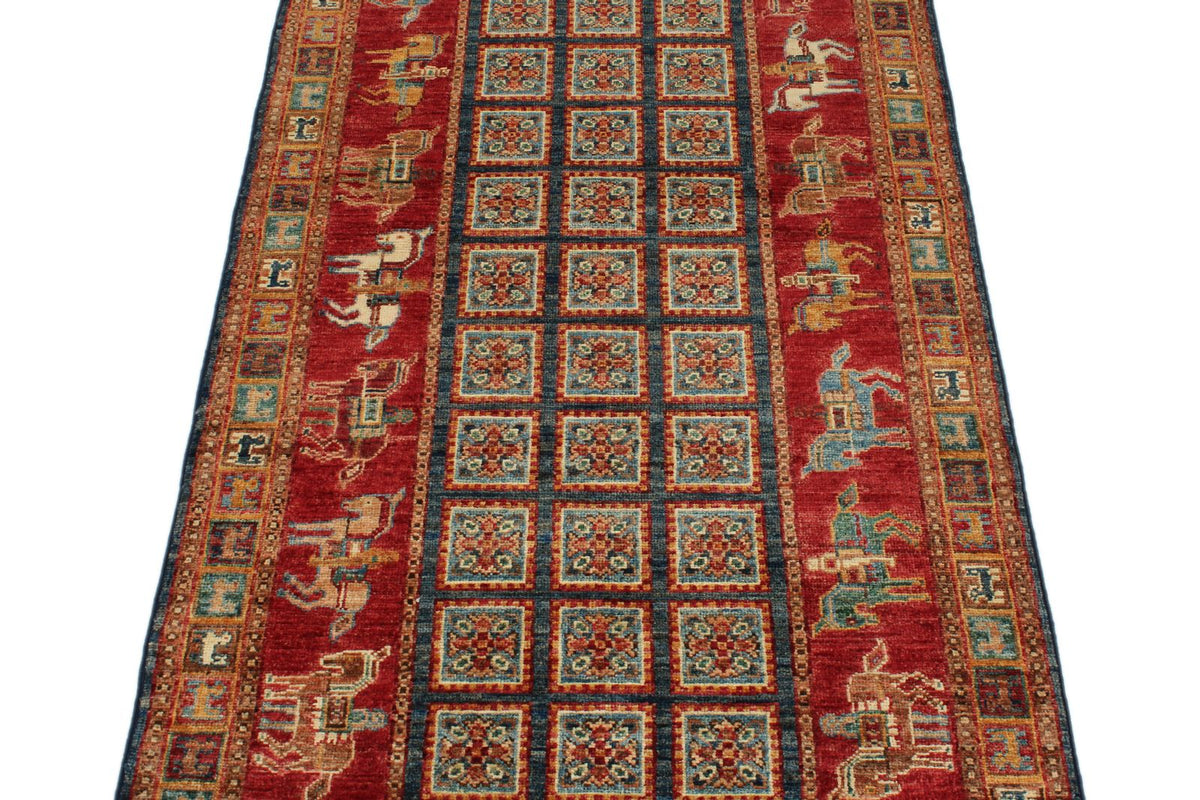 3x9 Multicolor and Red Anatolian Traditional Runner