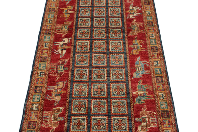 3x9 Multicolor and Red Anatolian Traditional Runner