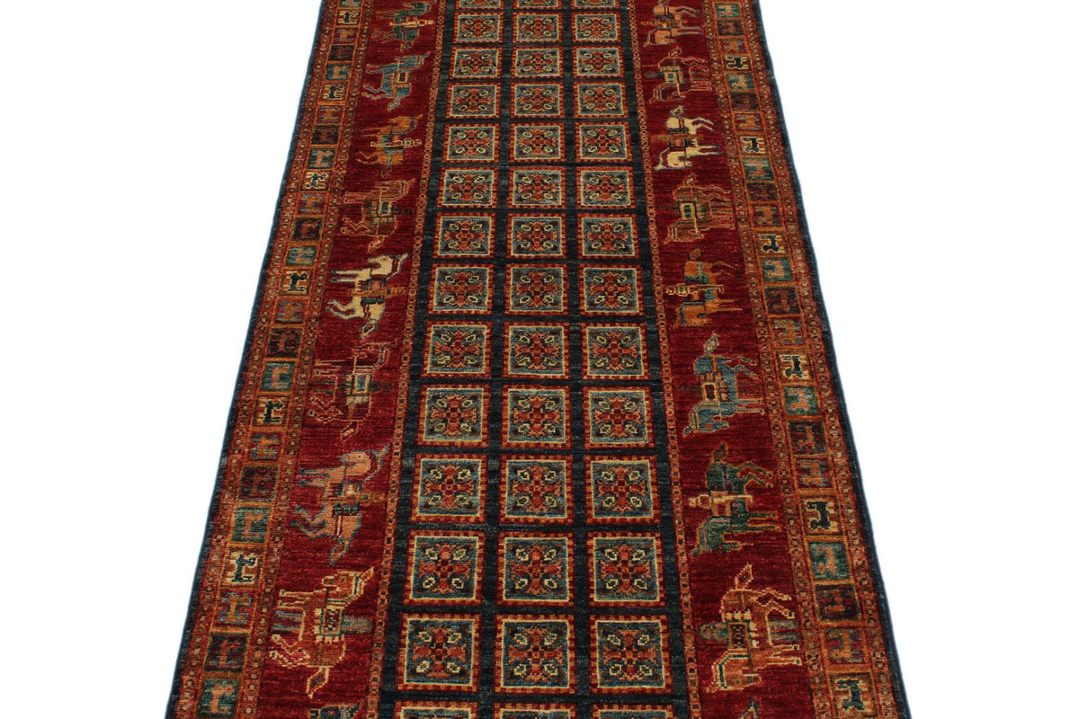 3x9 Multicolor and Red Anatolian Traditional Runner