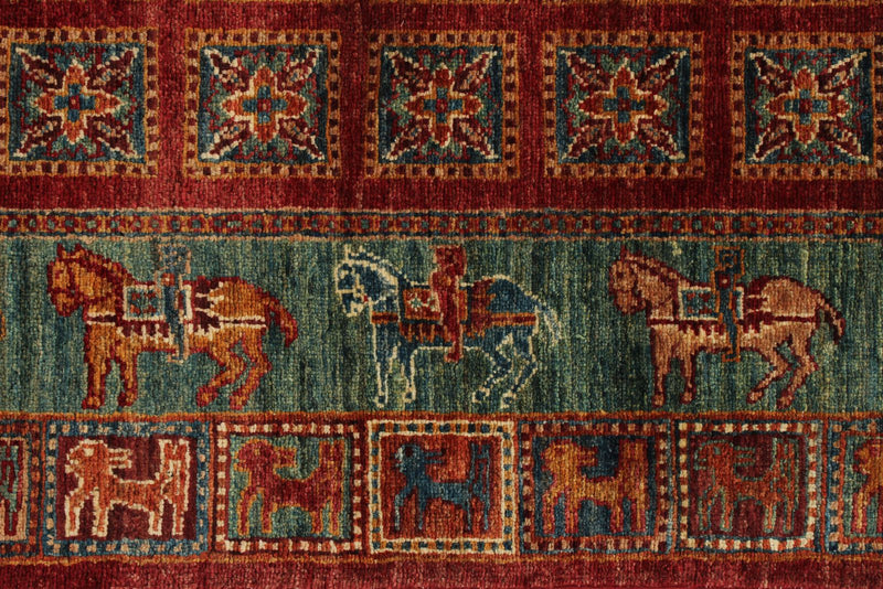 3x8 Red and Green Anatolian Traditional Runner